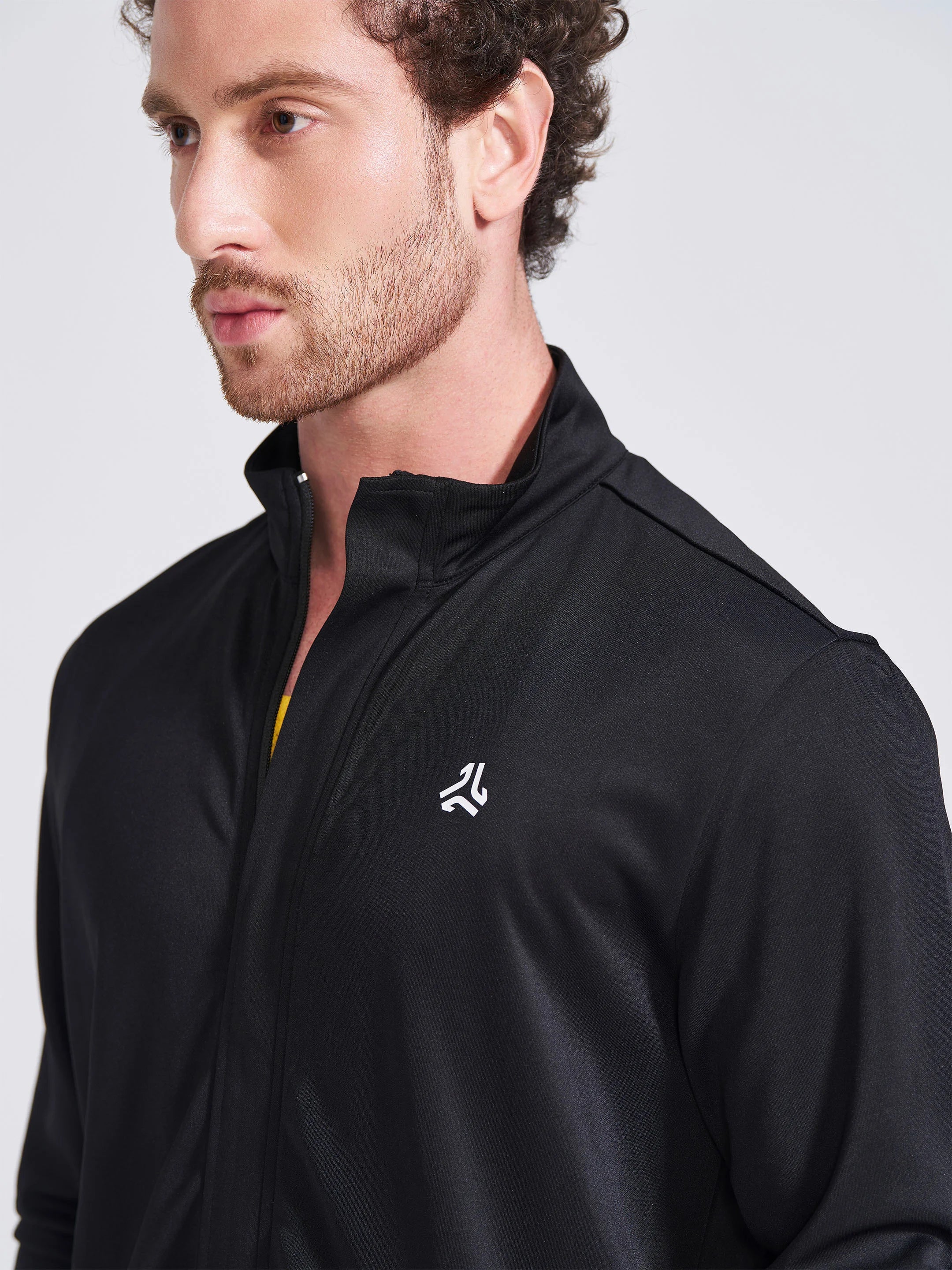 Men's Black Solid Stand Collar Jacket - Image 2