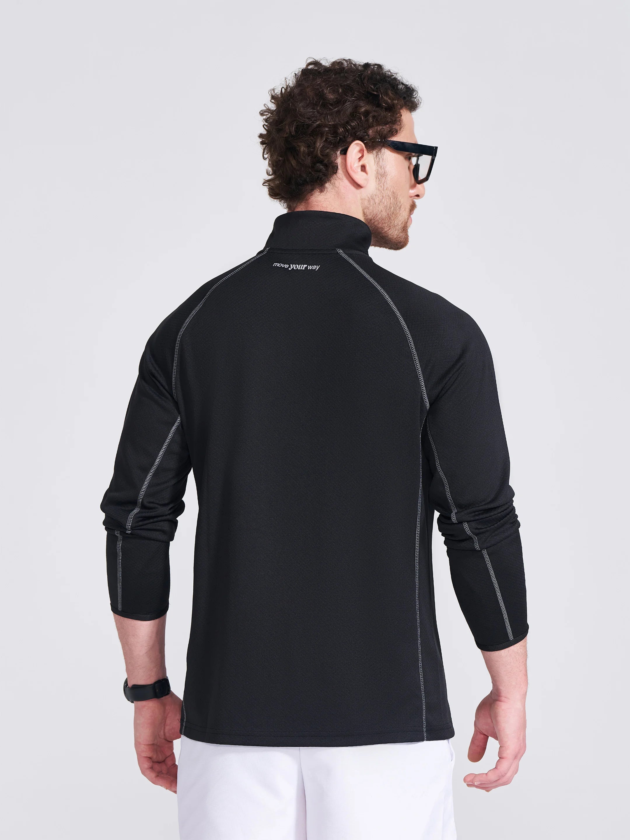 Men's Black Solid Stand Collar Jacket - Image 5