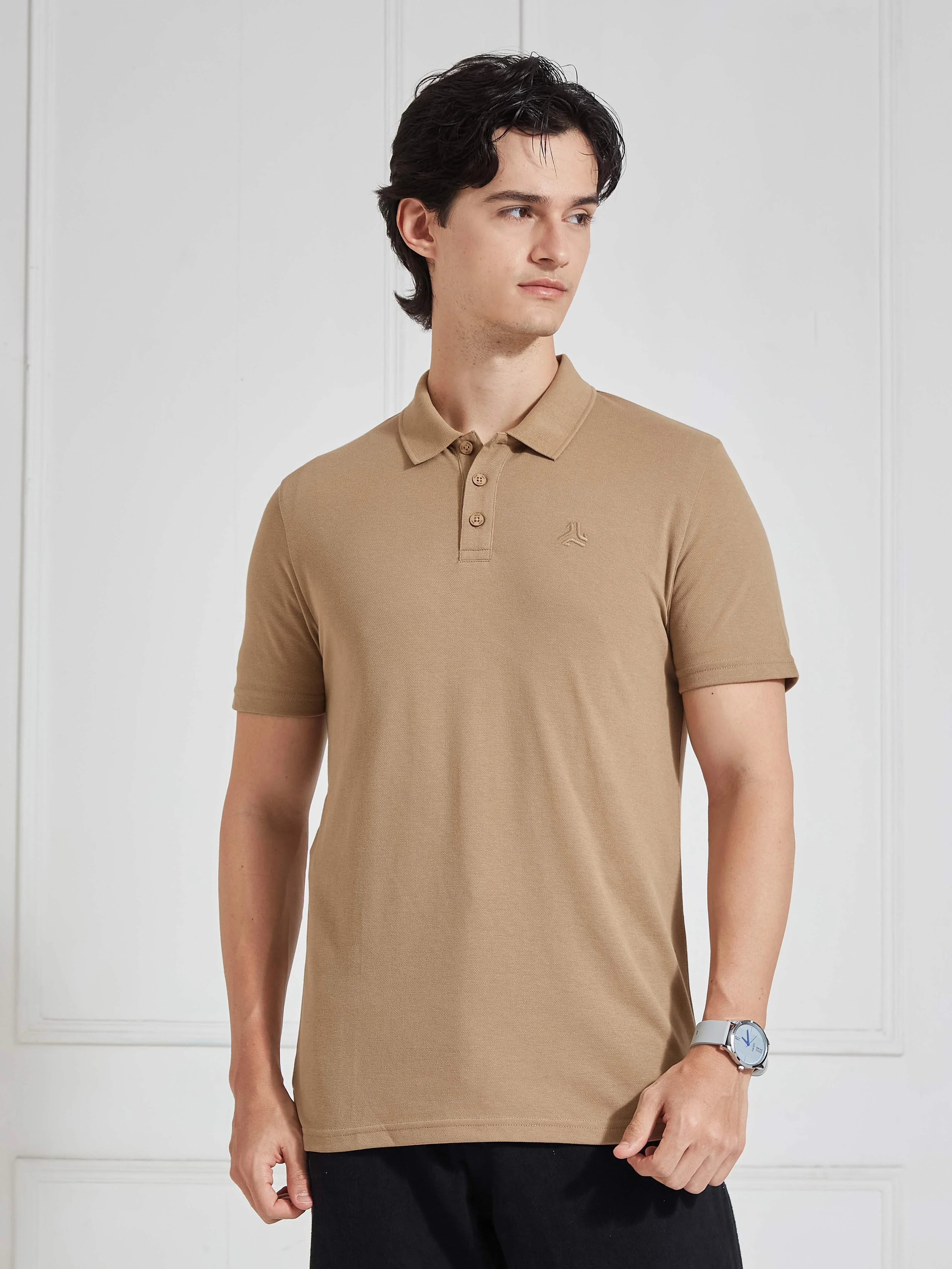 Men's Brown Solid Polo Collar T-Shirt - Image 2