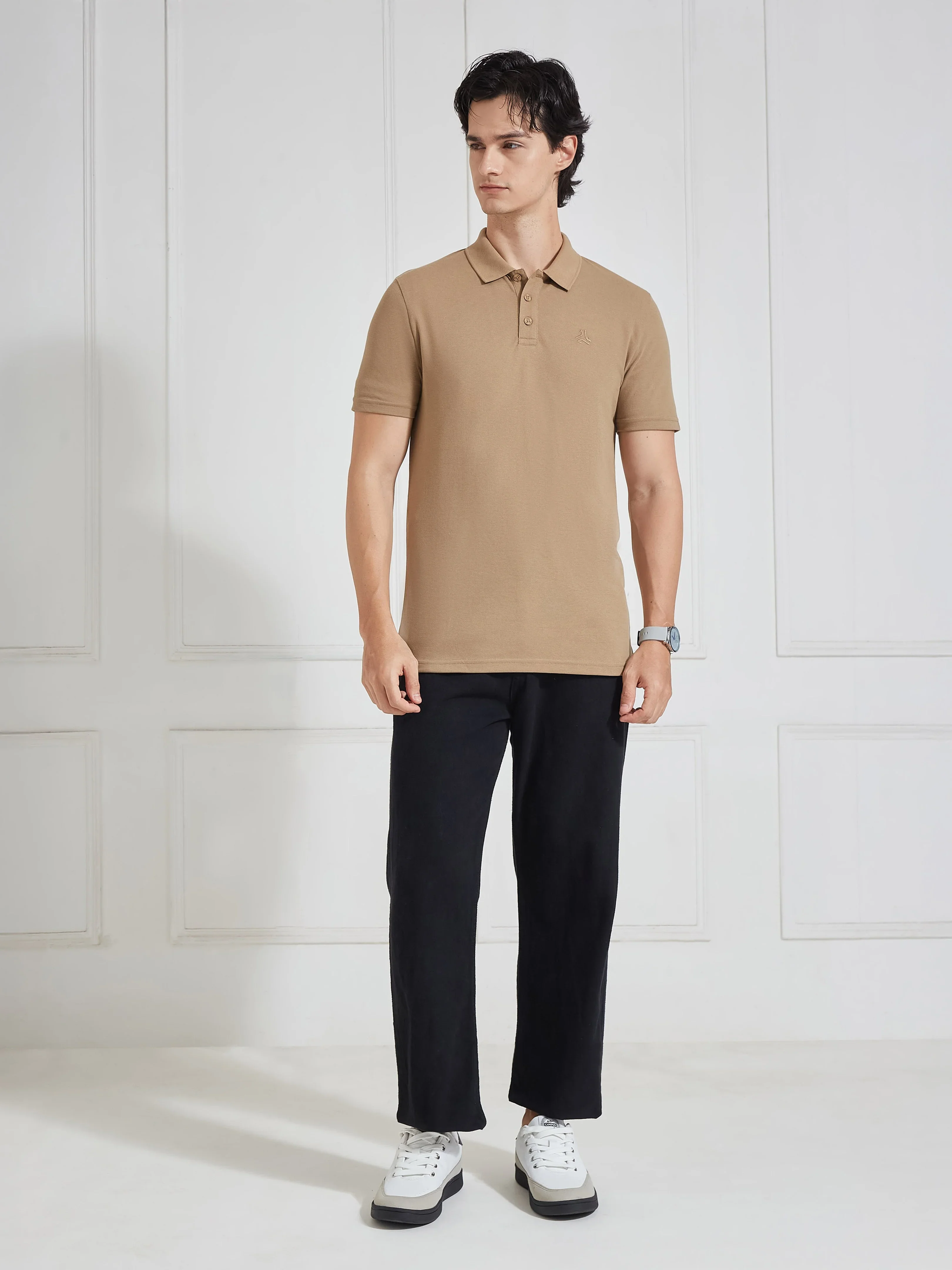 Men's Brown Solid Polo Collar T-Shirt - Image 5