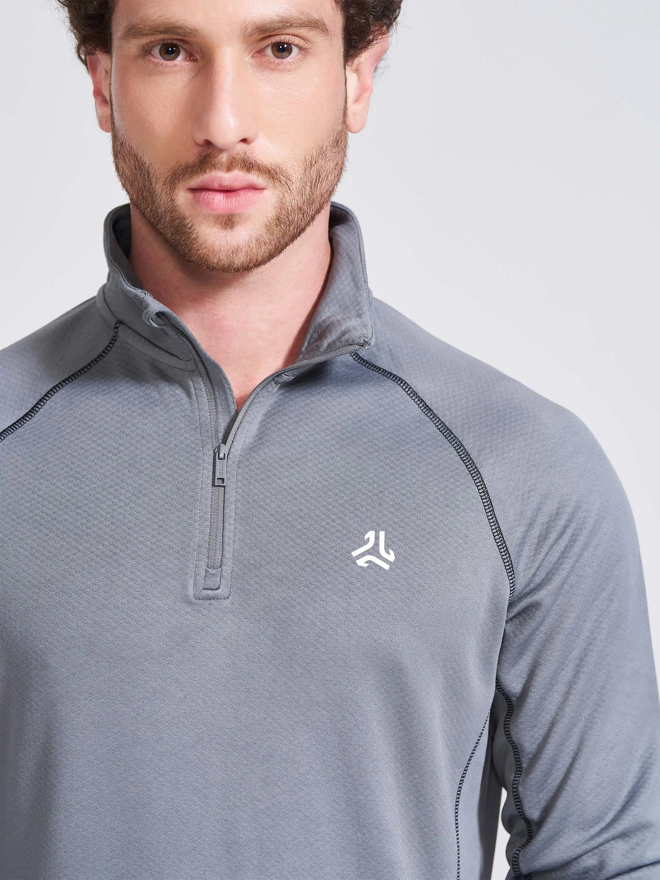Men's Grey Solid Stand Collar Jacket - Image 2