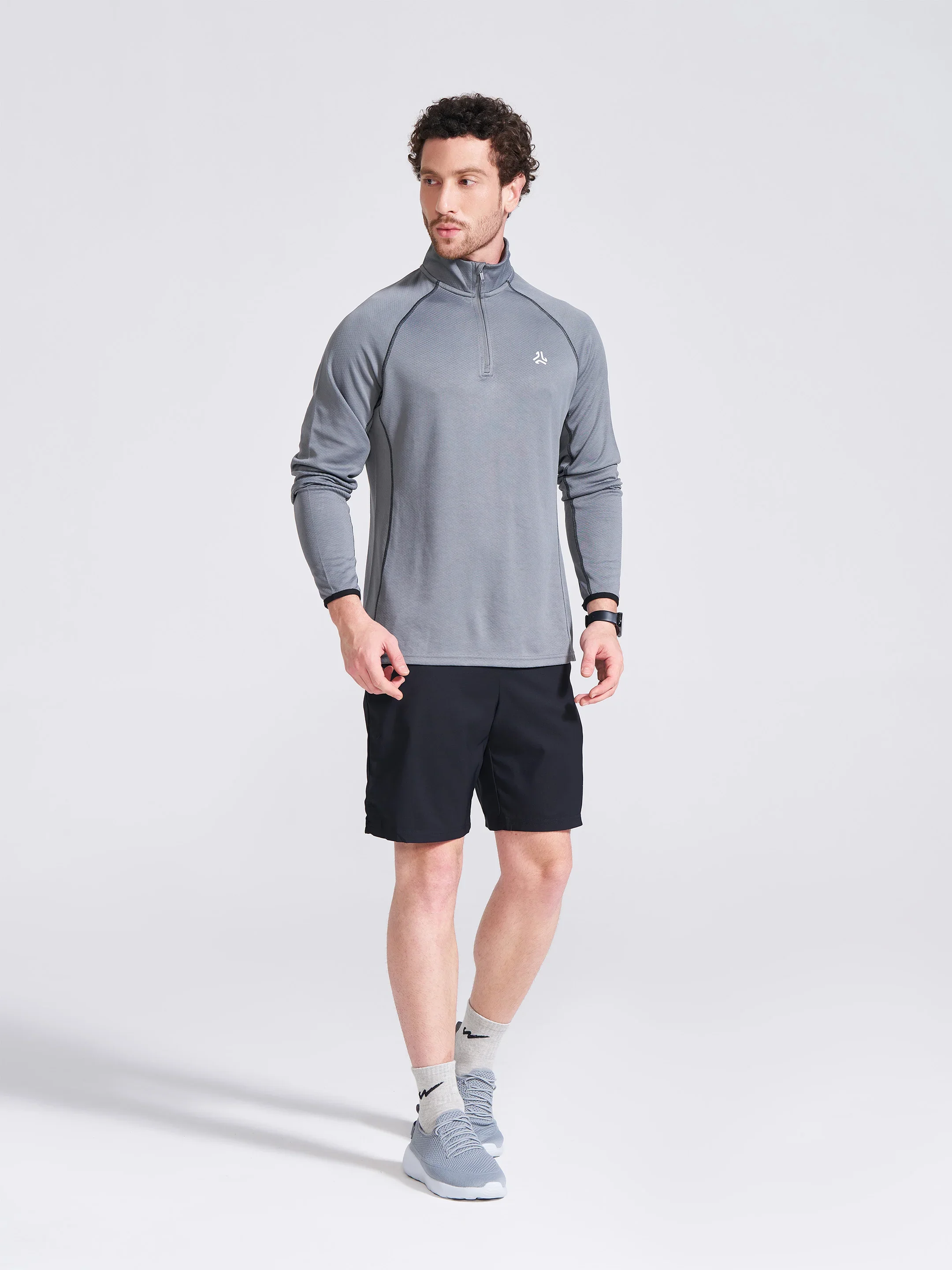 Men's Grey Solid Stand Collar Jacket - Image 3
