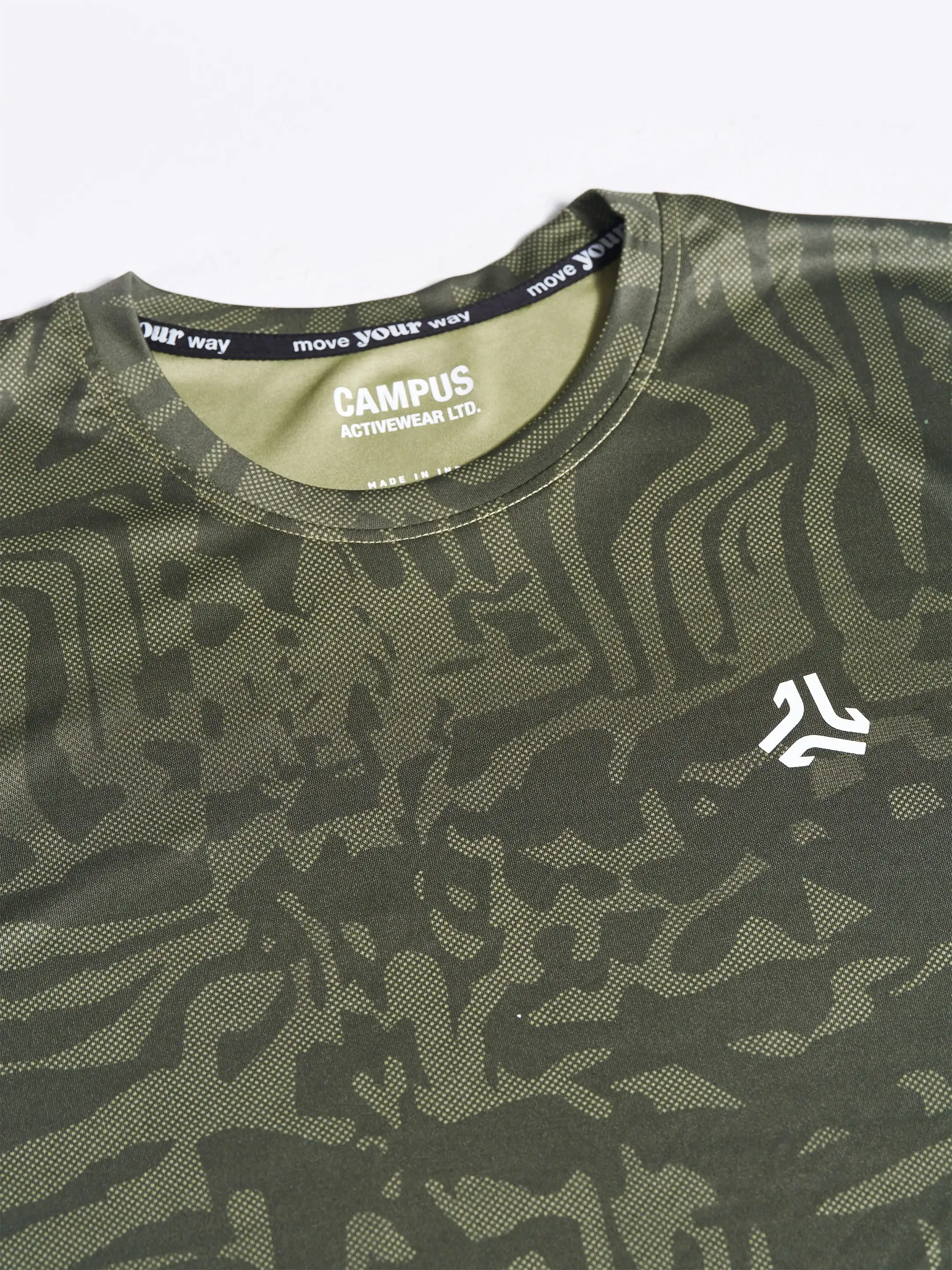 Men's Olive Printed Round Neck T-Shirt - Image 7