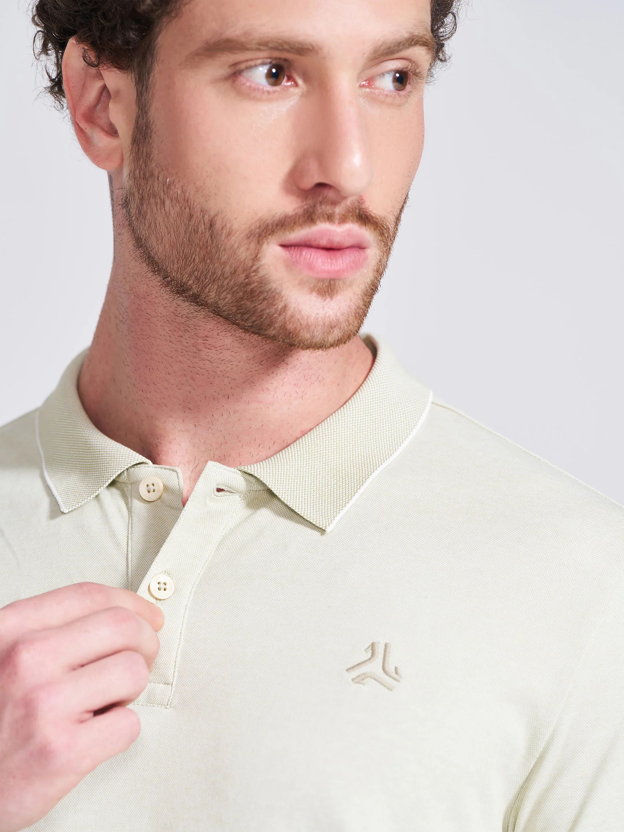 Men's Olive Self Design Polo Collar T-Shirt - Image 2