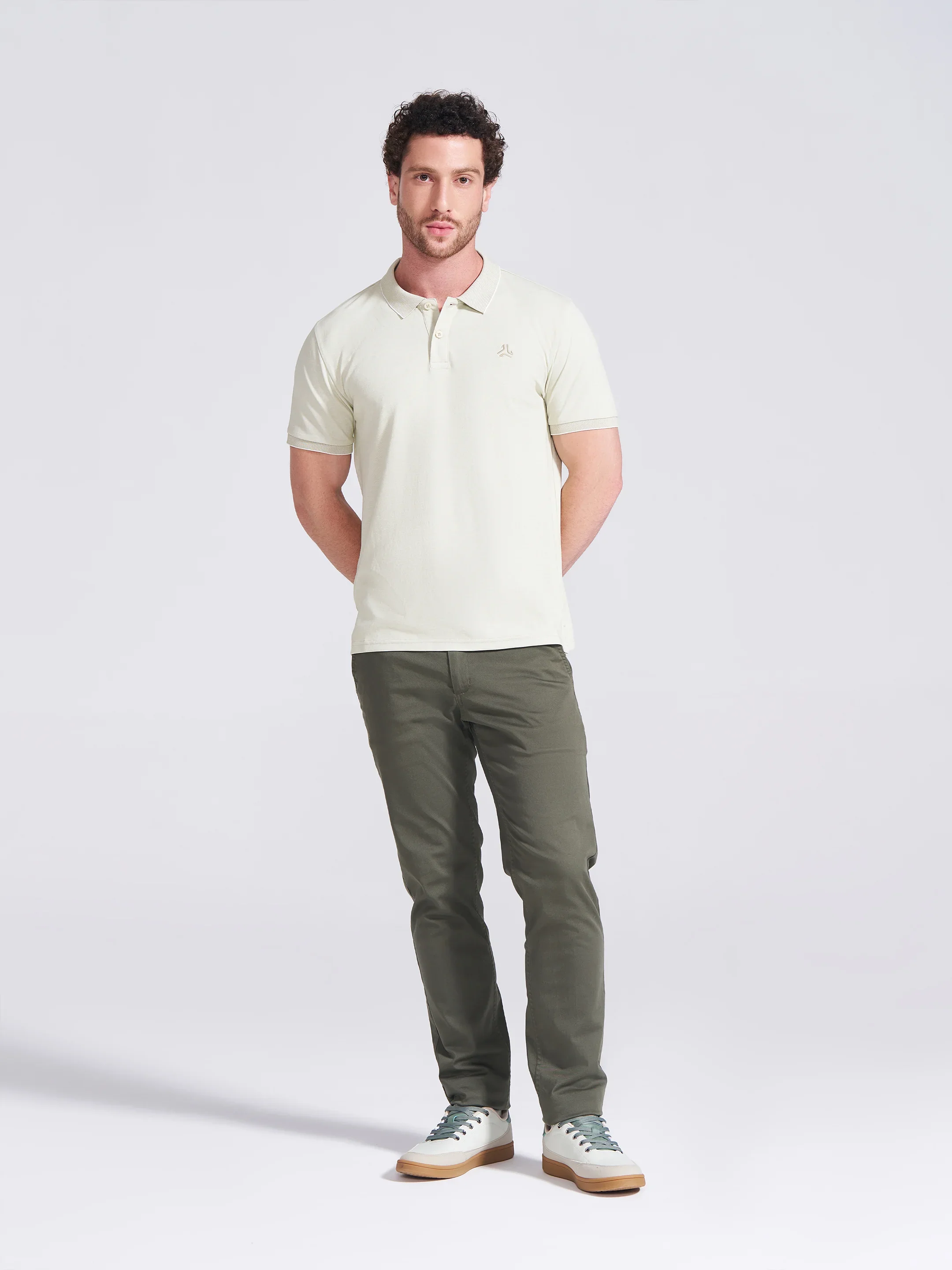 Men's Olive Self Design Polo Collar T-Shirt - Image 3