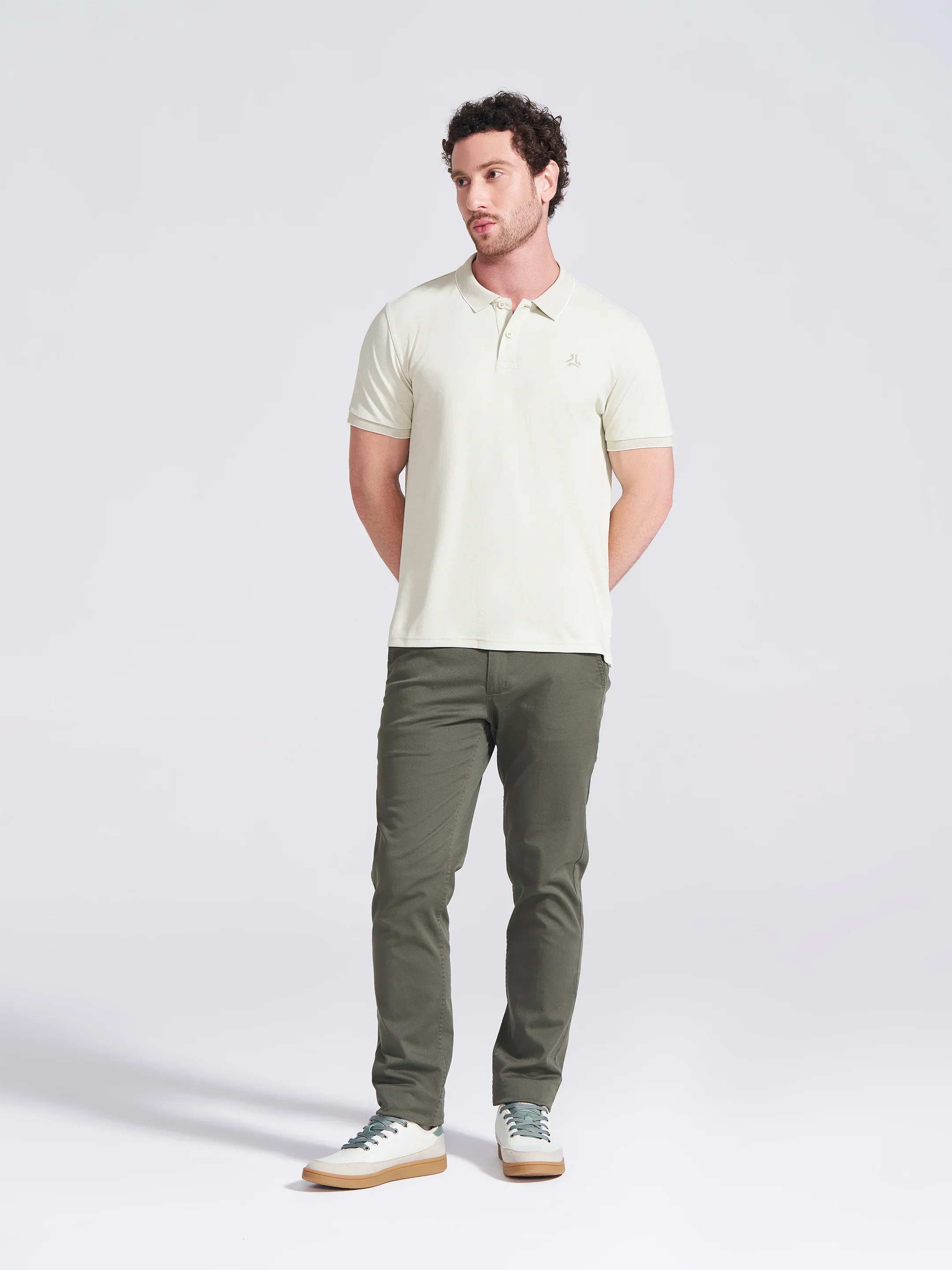 Men's Olive Self Design Polo Collar T-Shirt - Image 6