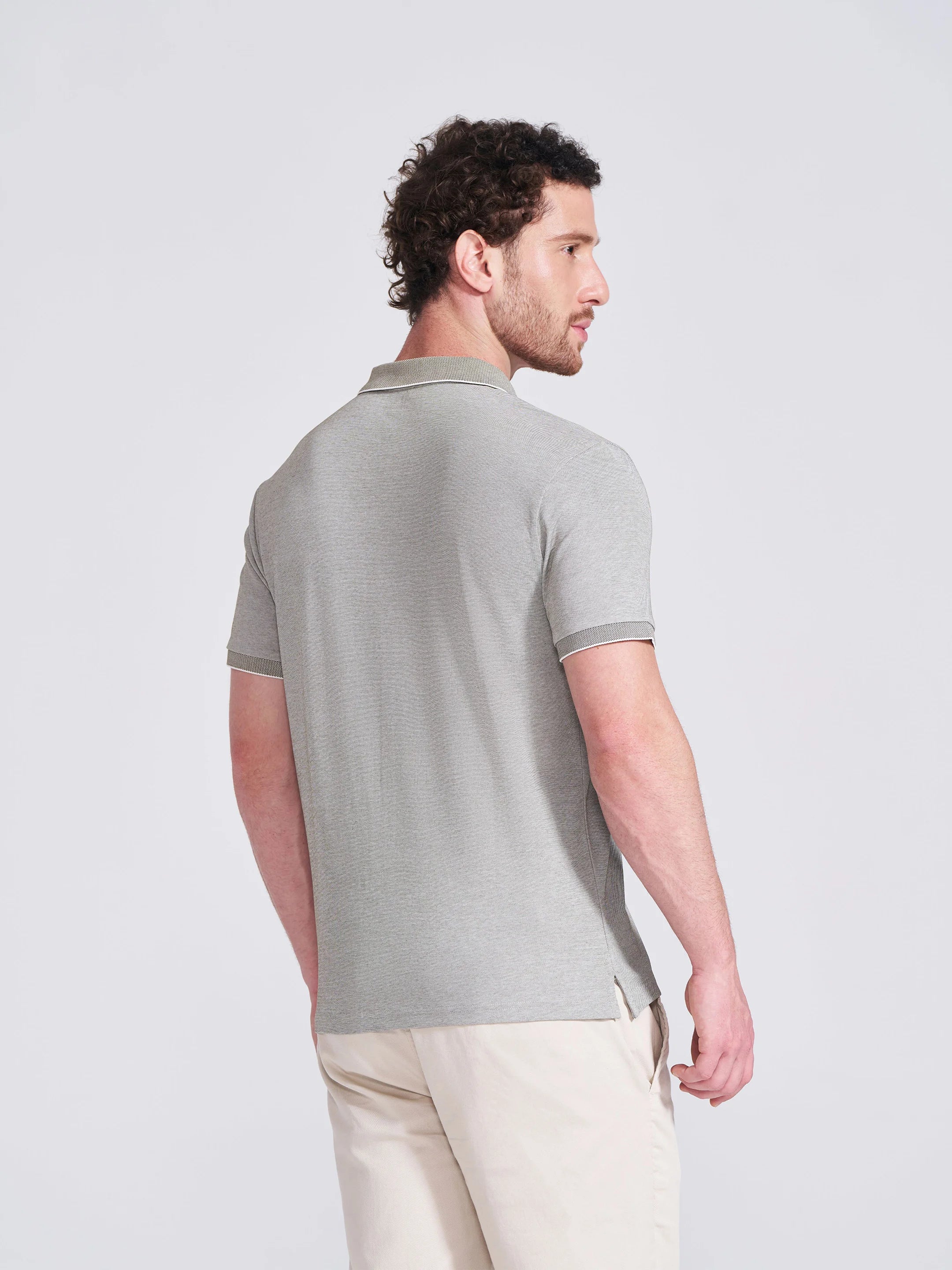 Men's Olive Self Design Polo Collar T-Shirt - Image 5