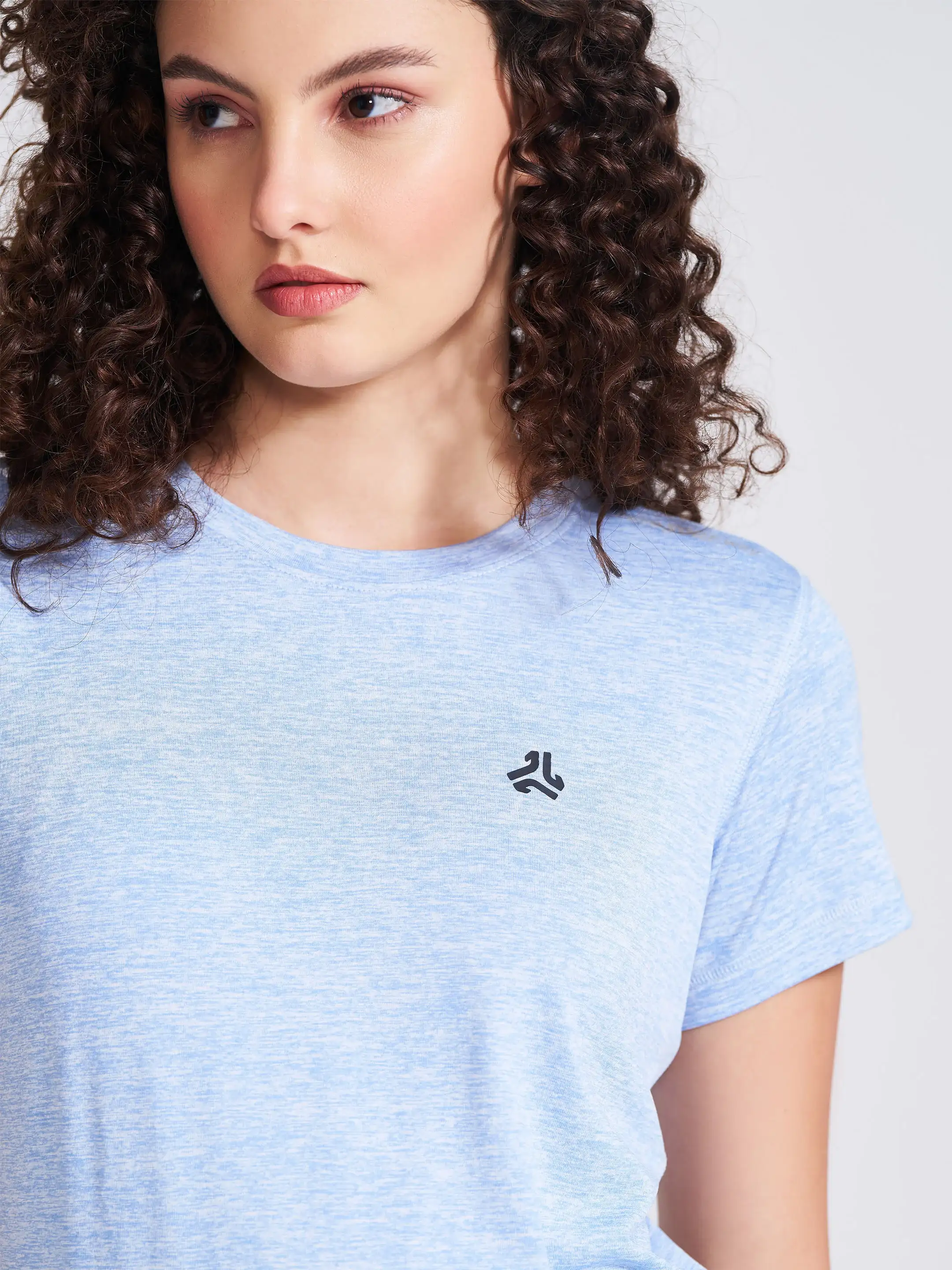 Women's Blue Self Design Round Neck T-Shirt - Image 2