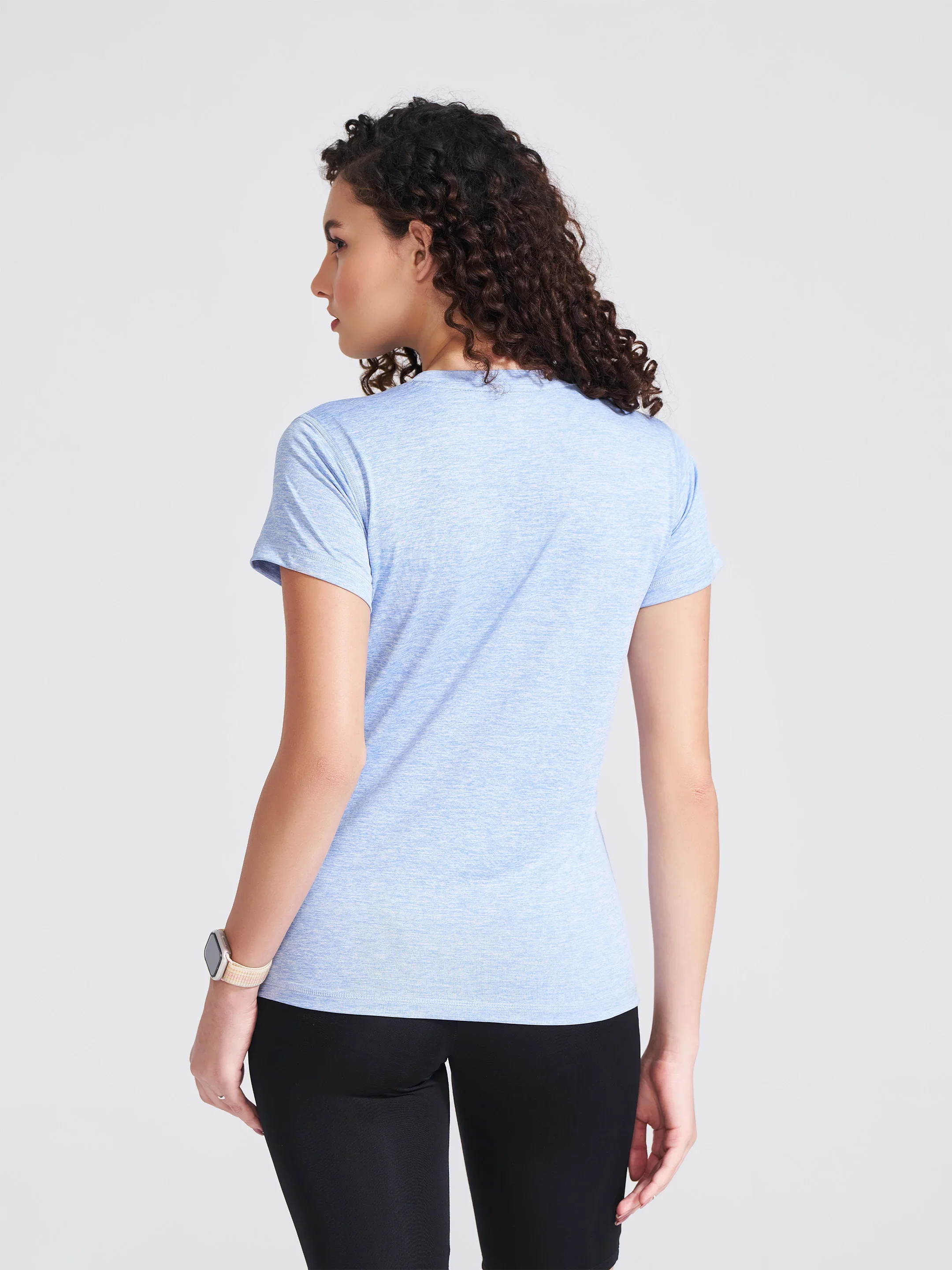 Women's Blue Self Design Round Neck T-Shirt - Image 5