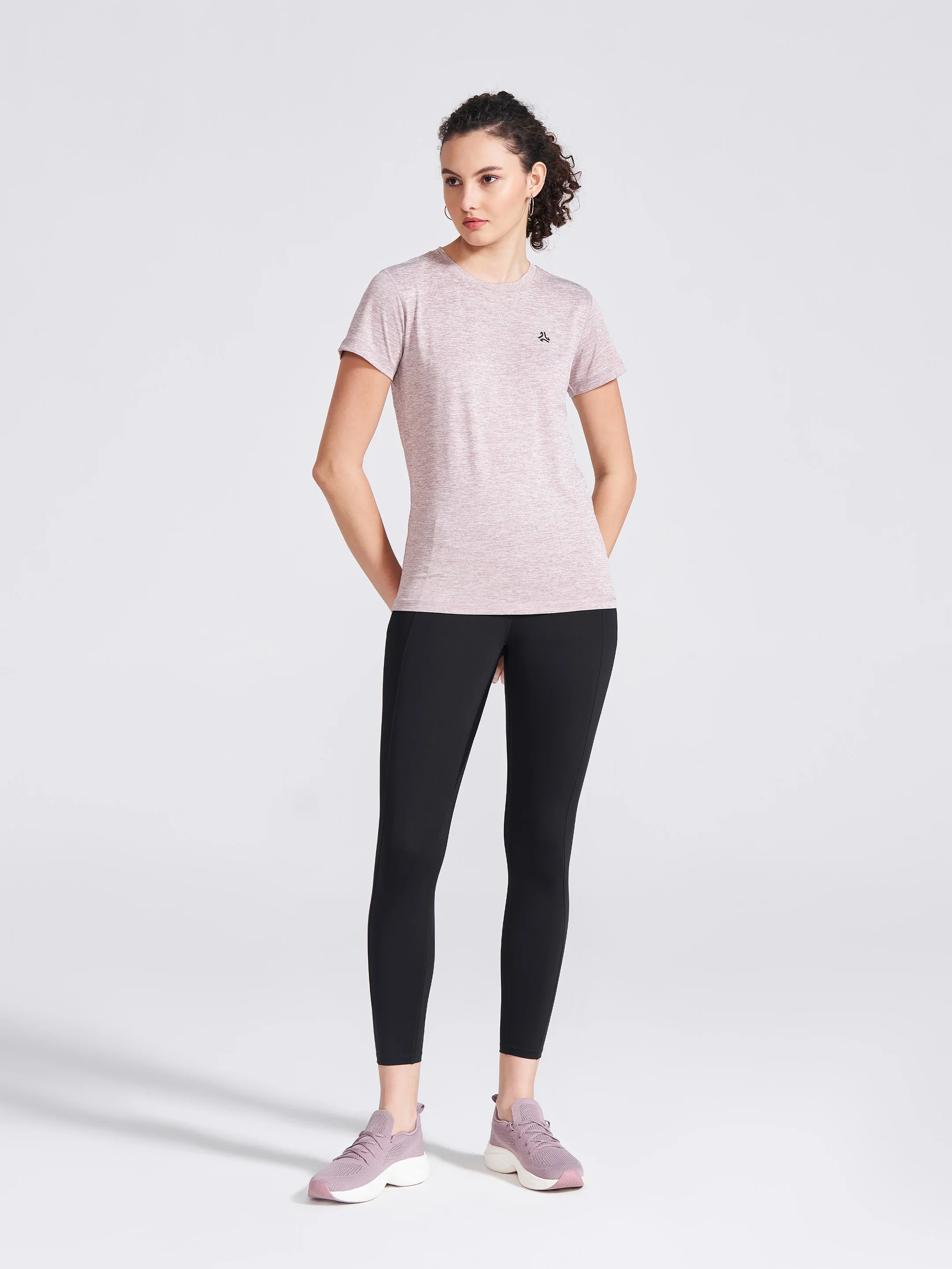 Women's Mauve Self Design Round Neck T-Shirt - Image 4