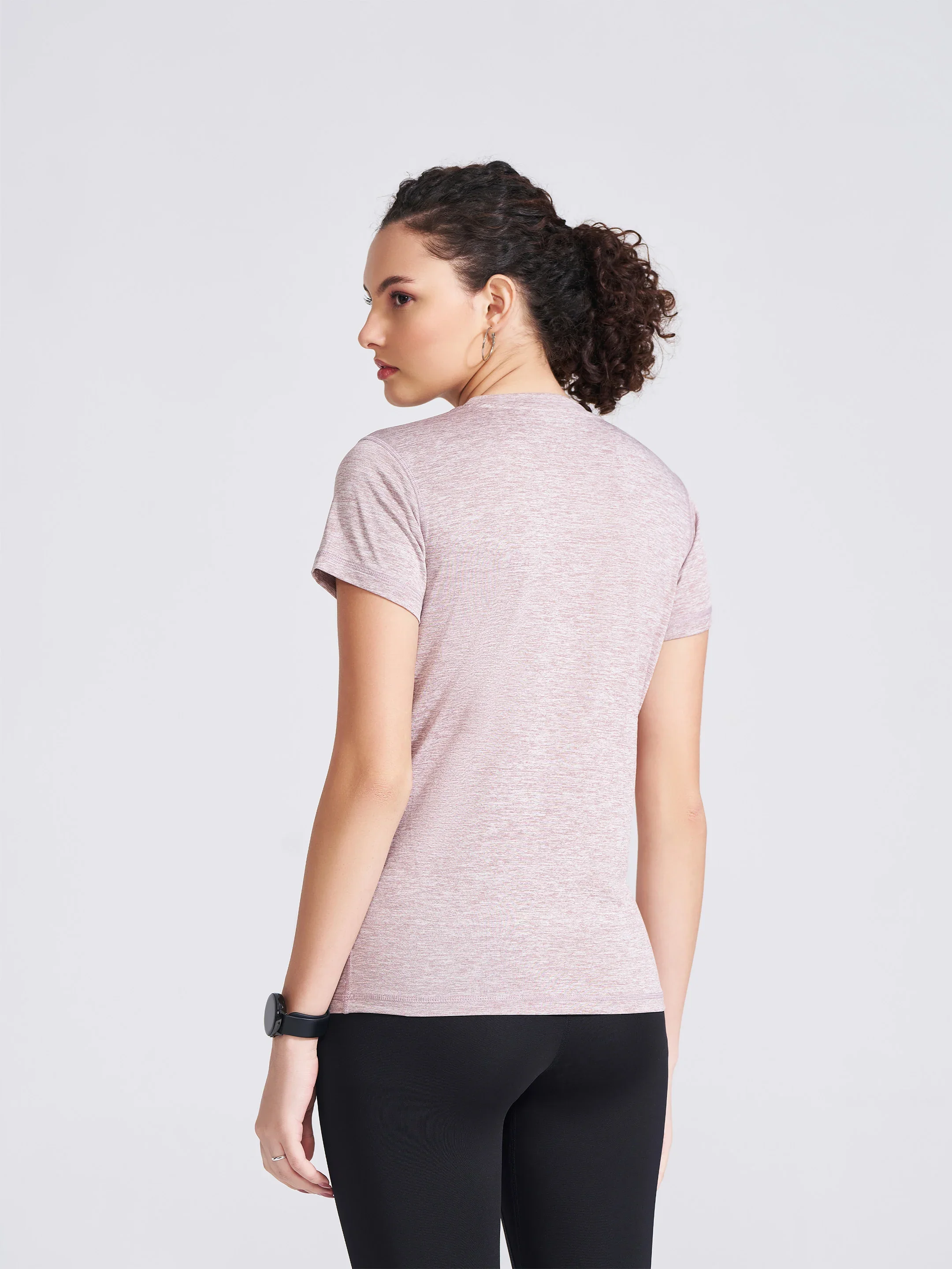 Women's Mauve Self Design Round Neck T-Shirt - Image 5