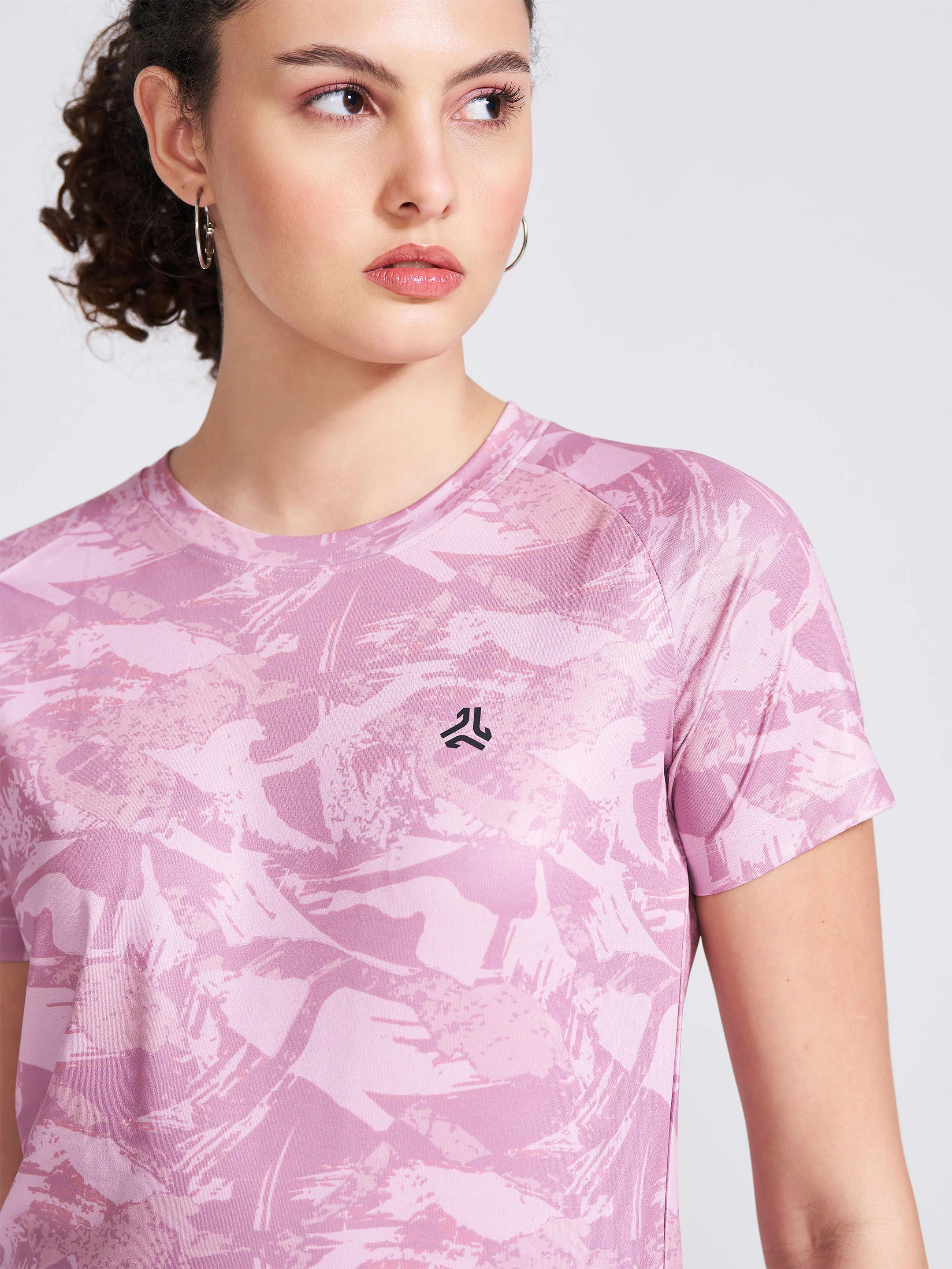 Women's Pink Printed Round Neck T-Shirt - Image 2